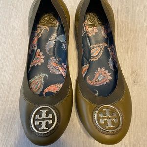 Green Tory Burch Leather Ballet Flats